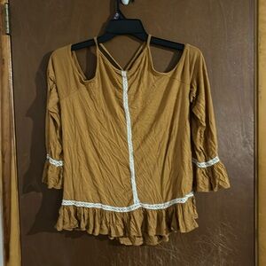 Tan off the shoulder long sleeve top